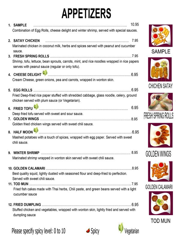 Authentic Thai Food Menu, Chula Vista, CA